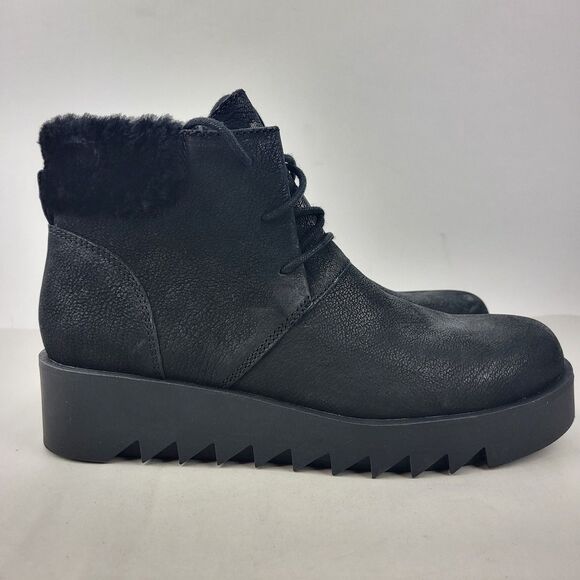 Eileen Fisher Kenille Genuine Shearling Trim Wedge Bootie Black Size 8 - Picture 4 of 11